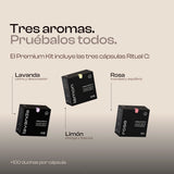 Tres aromas de cápsulas Ritual C Aqualibú: lavanda, limón y rosa para el filtro de ducha