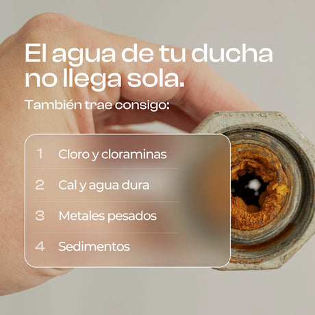 Grifo oxidado mostrando cloro, cal, metales pesados y sedimentos que elimina el filtro de ducha Aqualibú